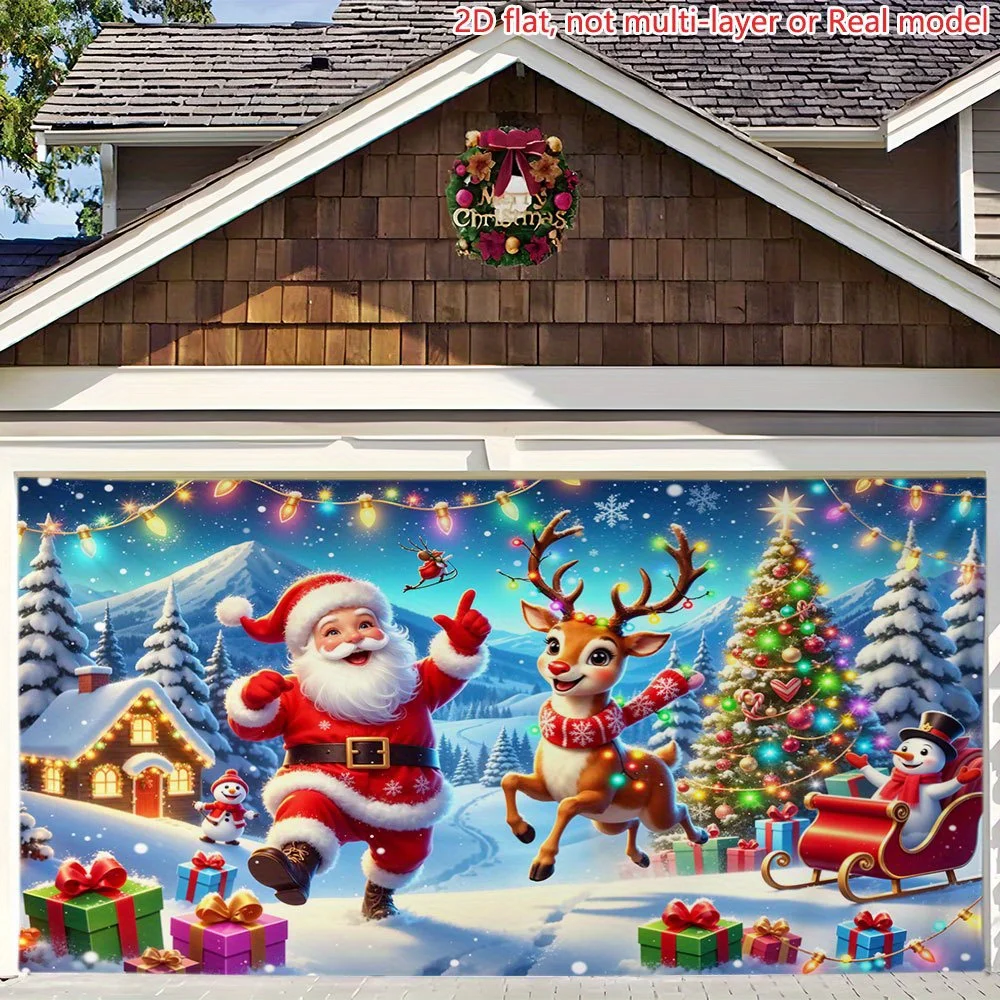 2D Flat Printing Party Banners 1pc Santa Reindeer Christmas Scene Extra Large Garage Backdrop HD Printing Warehouse Backdrop Dec