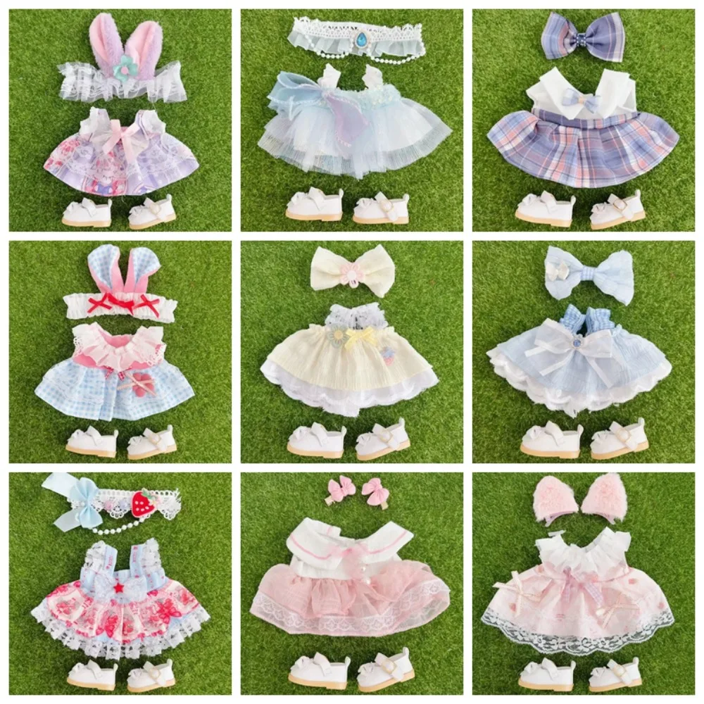 Saia de princesa 20cm boneca lolita vestido multi cor sapatos 20cm algodão roupas de boneca mini pano algodão boneca lolita outfit vestido