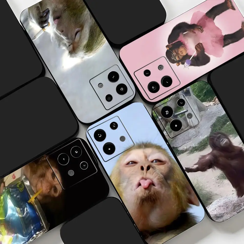 Funda de teléfono Monkey Sipping Caprisun Meme para Redmi Note 14 13 12 11 Pro Plus S 5G 14C A3, funda de teléfono negra suave