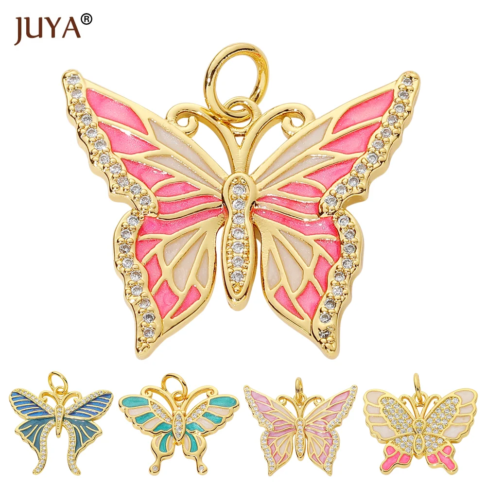 

JUYA 18K Gold Plated Enamel Charms For Jewelry Making Supplies Zircon Butterfly Bracelet Earrings Diy Accessories Handmade