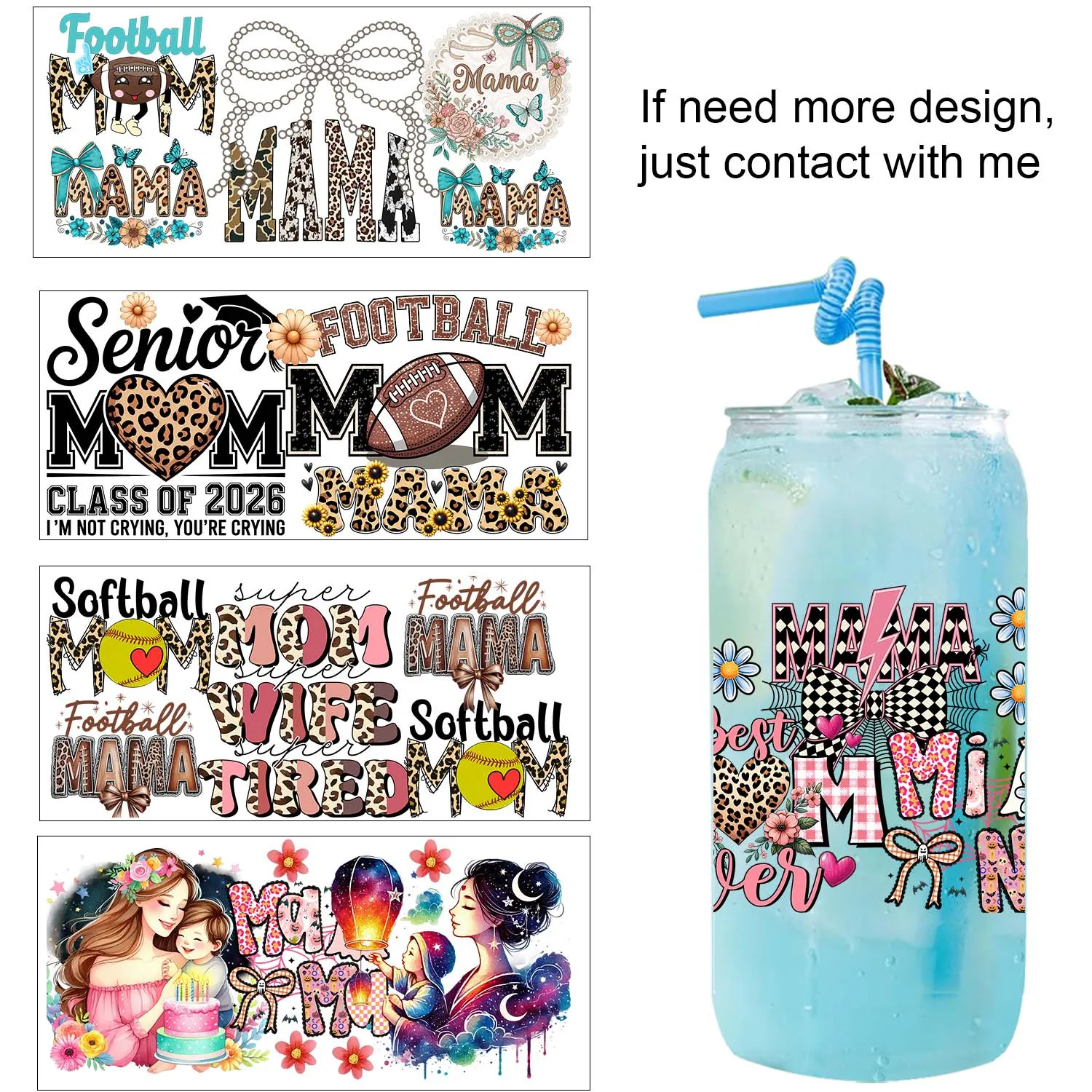 

10 sheets Best Mom MAMA Style UV DTF waterproof Party DIY Decals 3D transfers uvdtf tumbler seal stickers 16oz uv dtf cup wraps