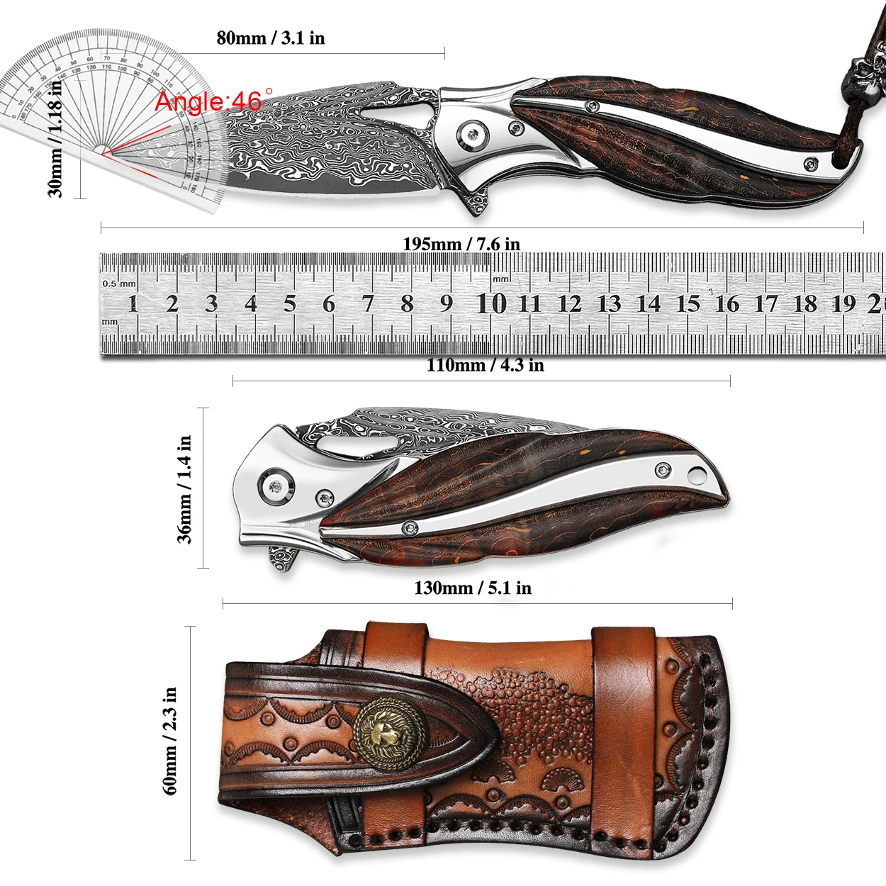 FORESAIL Handmade Japanese VG10 Damascus steel Folding Pocket Knife,Wooden Handle,men\'s folding knife hiking trip EDC tool Knif