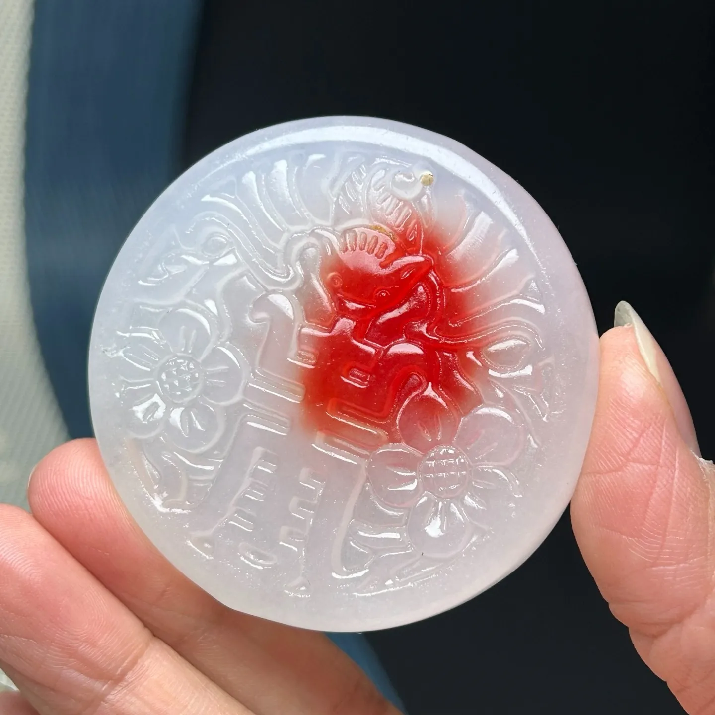 Nature ice white Burmese Jade Jadeite Carved lucky charm amulet Pendant&Necklace