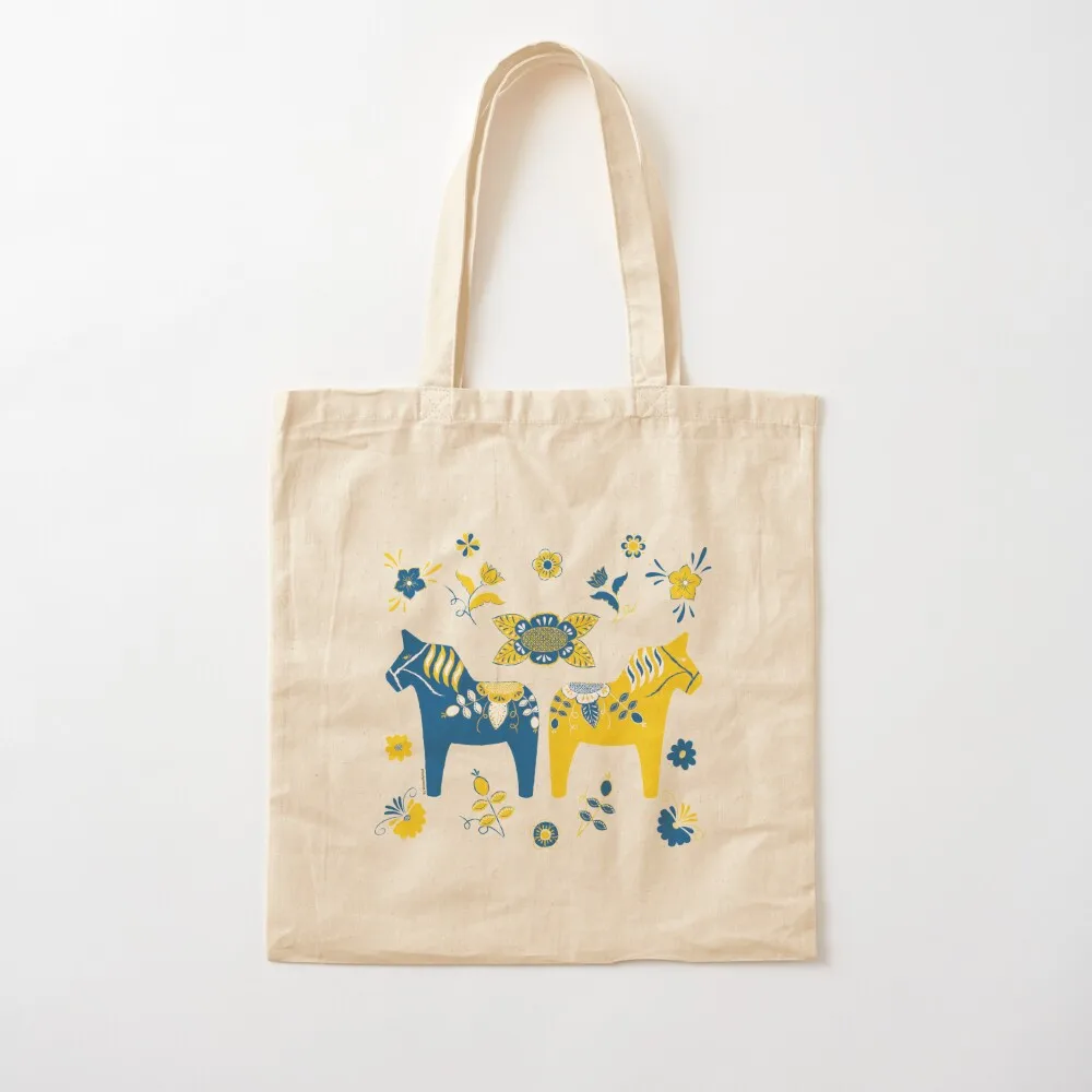 

Folk Art - Swedish Dala Horses - Blue Yellow Tote Bag shoping bag bags woman 2025 shopper bag women canvas Canvas Tote