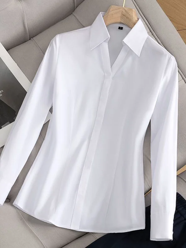 

Professional White Shirt Women's Long Sleeve V-Neck Businesswear Spring Autumn Interview Formal Dress Code Office Uniform