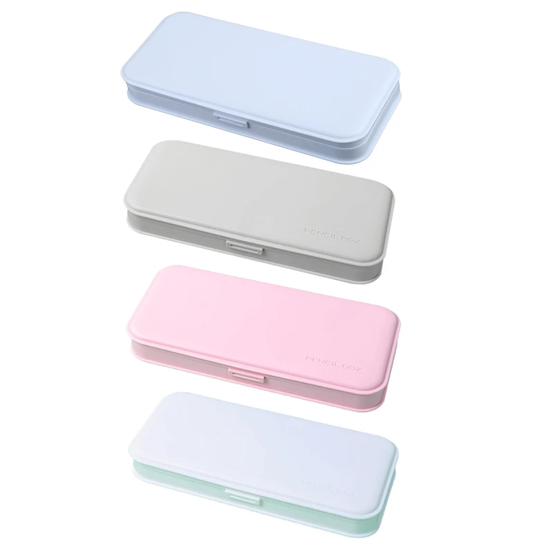 

Colorful Plastic Pencil Boxes Macaron Pencil Boxes for School Crayon Marker Organizer Boxes w/ Hinged Lids