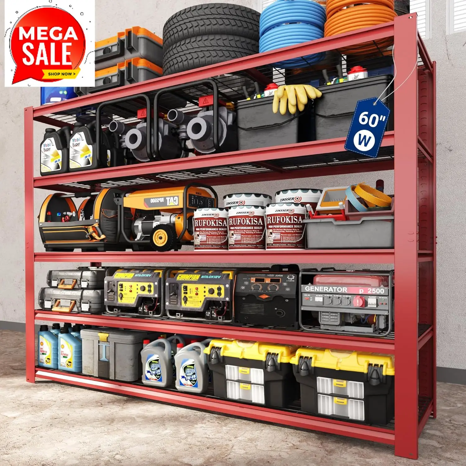 

Bestseller60" W Garage Shelving, 5 Tier Storage Shelves Load 1500LBS, Adjustable Garage Shelving Heavy Duty, Metal Shelves Unit