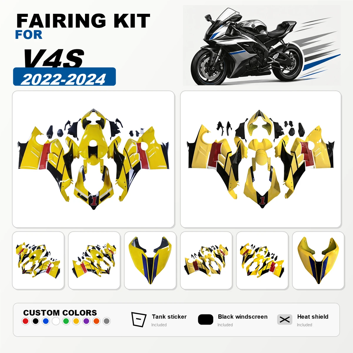 For V4S 2022 2023 2024 Sportbike Fairing Kit Injection Molded ABS Motorcycle Fairings Bodywork Cowling Yellow Red