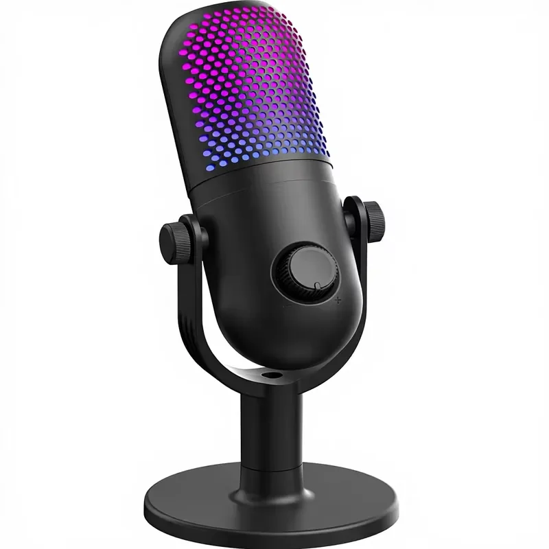 Wired Metal USB Condenser Microphone Gooseneck for PC Gaming Recording RGB Gamer Stand Quick Mute Computer/Laptop Compatible