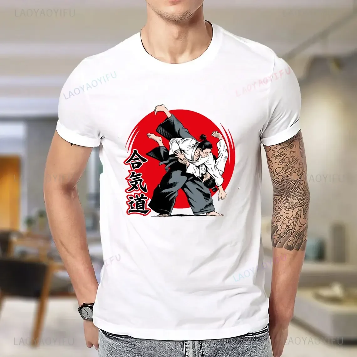 Japan Jujitsu Aikido Vintage Men T Shirt Summer Leisure Loose Woman Short Sleeve Cotton T Shirt Mens Tees Harajuku Streetwear