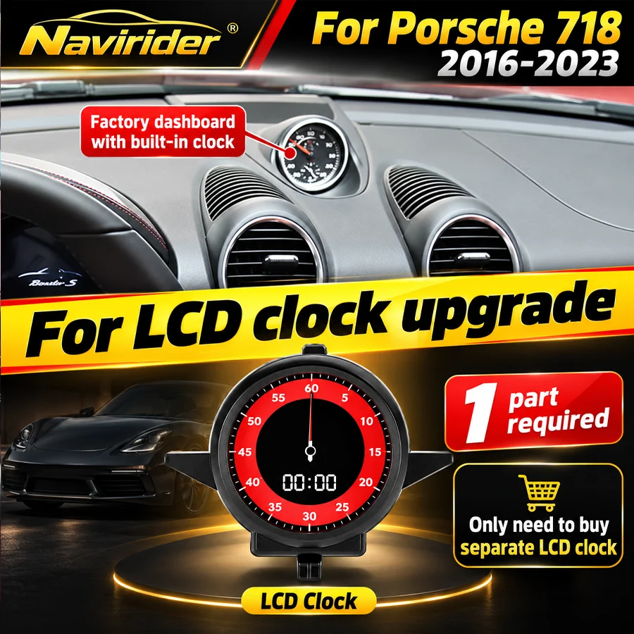 Dashboard Central LCD Clock For Porsche 718  New Upgrade Car Stopwatch Interior Clock Compass Time Electronic Meter