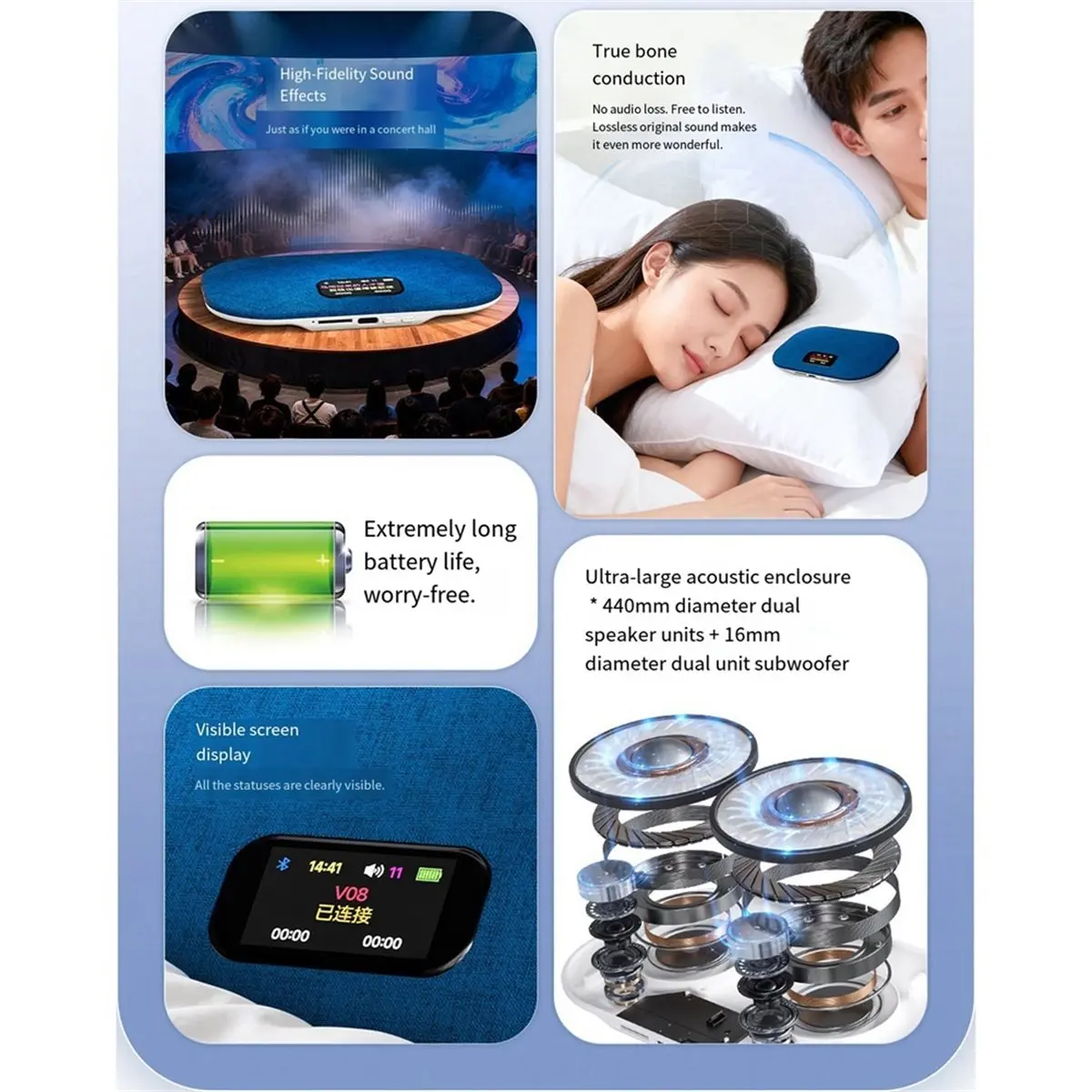 Wireless Bluetooth Noise Sleep Speaker Under Pillow High Tech Sound Disc Portable Rechargeable Gift for Relaxation