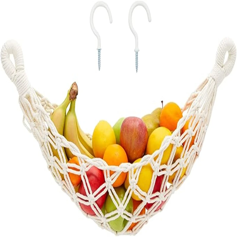 1pc Hand Woven Nets Vegetable Fruits Hammock Fruit Basket Storage Holder Wall Hanging Decoration Kitchen Storage Baskets