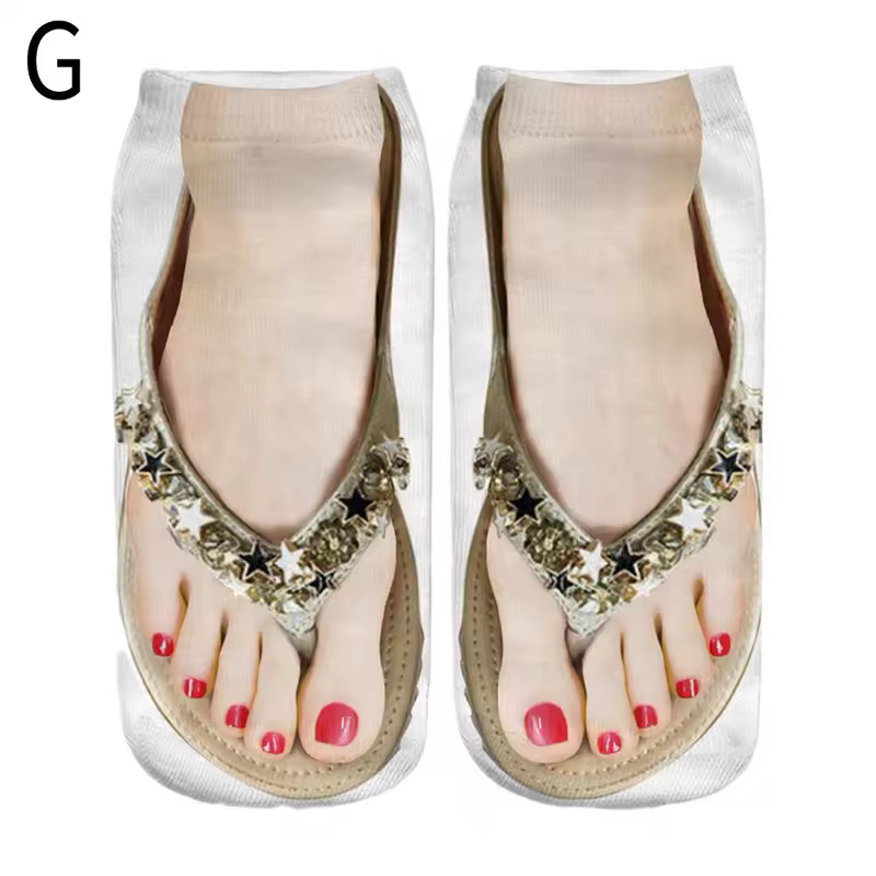 1 Pair 3D Printing Pattern Flip Flop Socks Funny Socks for Women Flip-flop Ankle Socks Low Cut Floor Socks Hosiery Novelty Gifts - Image 8