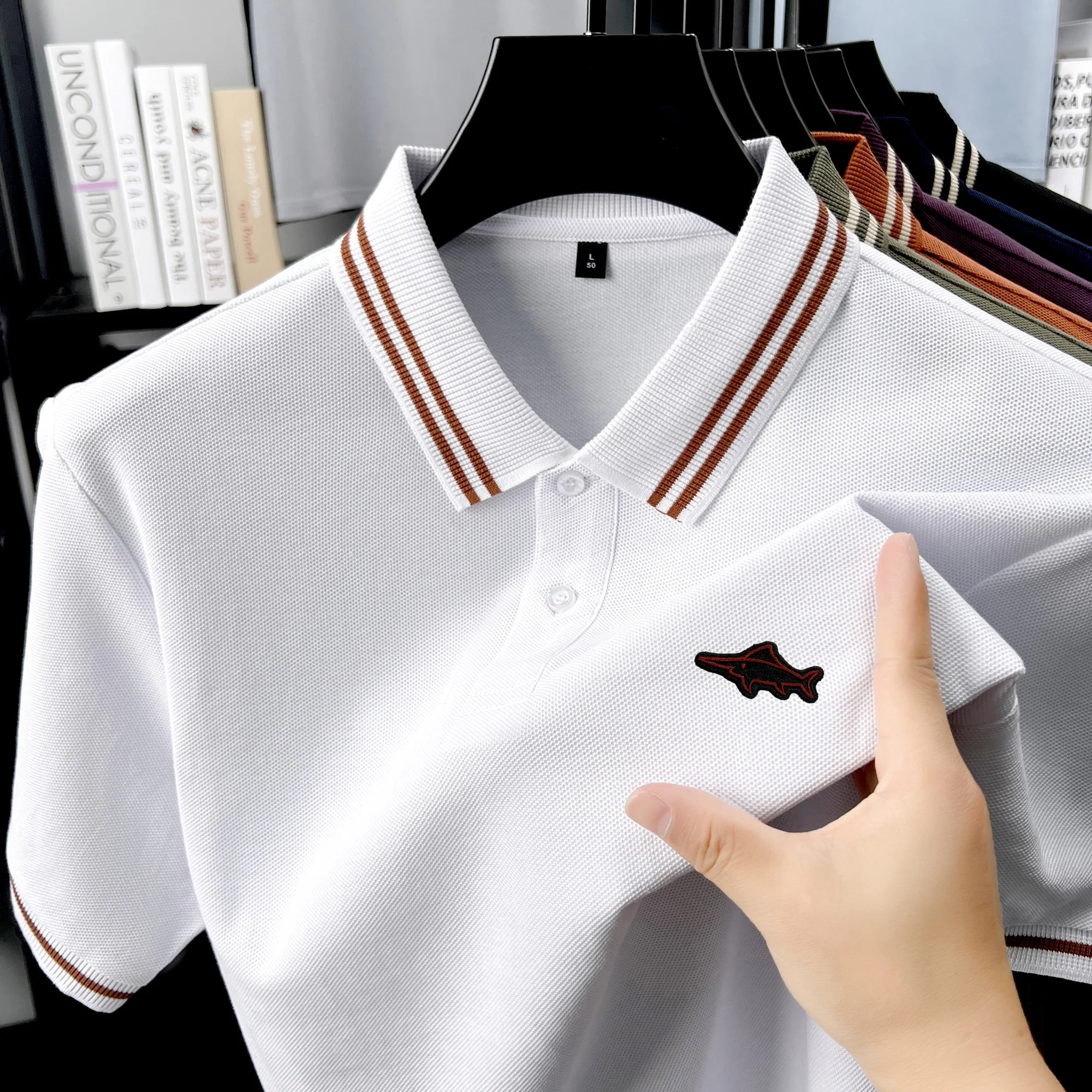 Men summer luxury polo shirt busine casual skin friendly breath 100%cotton short sleeve Tshirt top choice multi colored option