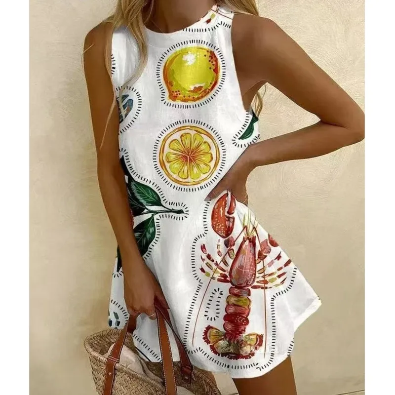 

Vestidos Para Mujer, женское летнее платье с принтом головоломки, повседневная майка без рукавов, пляжные платья с круглым вырезом, женская одежда высокого качества