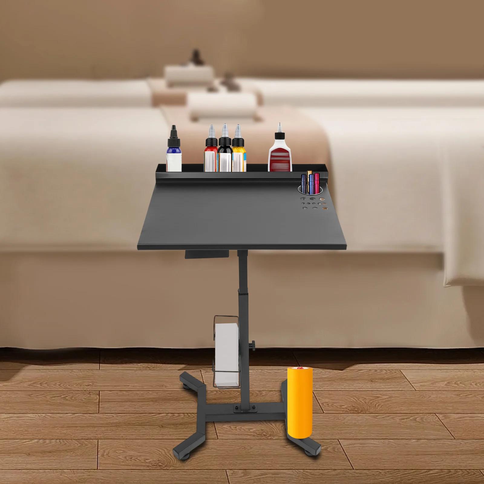 Professionelle Tattoo-Wagen-Rollstation, höhenverstellbar, 26–36 Zoll, mobiler Schönheitssalon-Tisch mit Aufbewahrungs-Werkzeug-Organizer