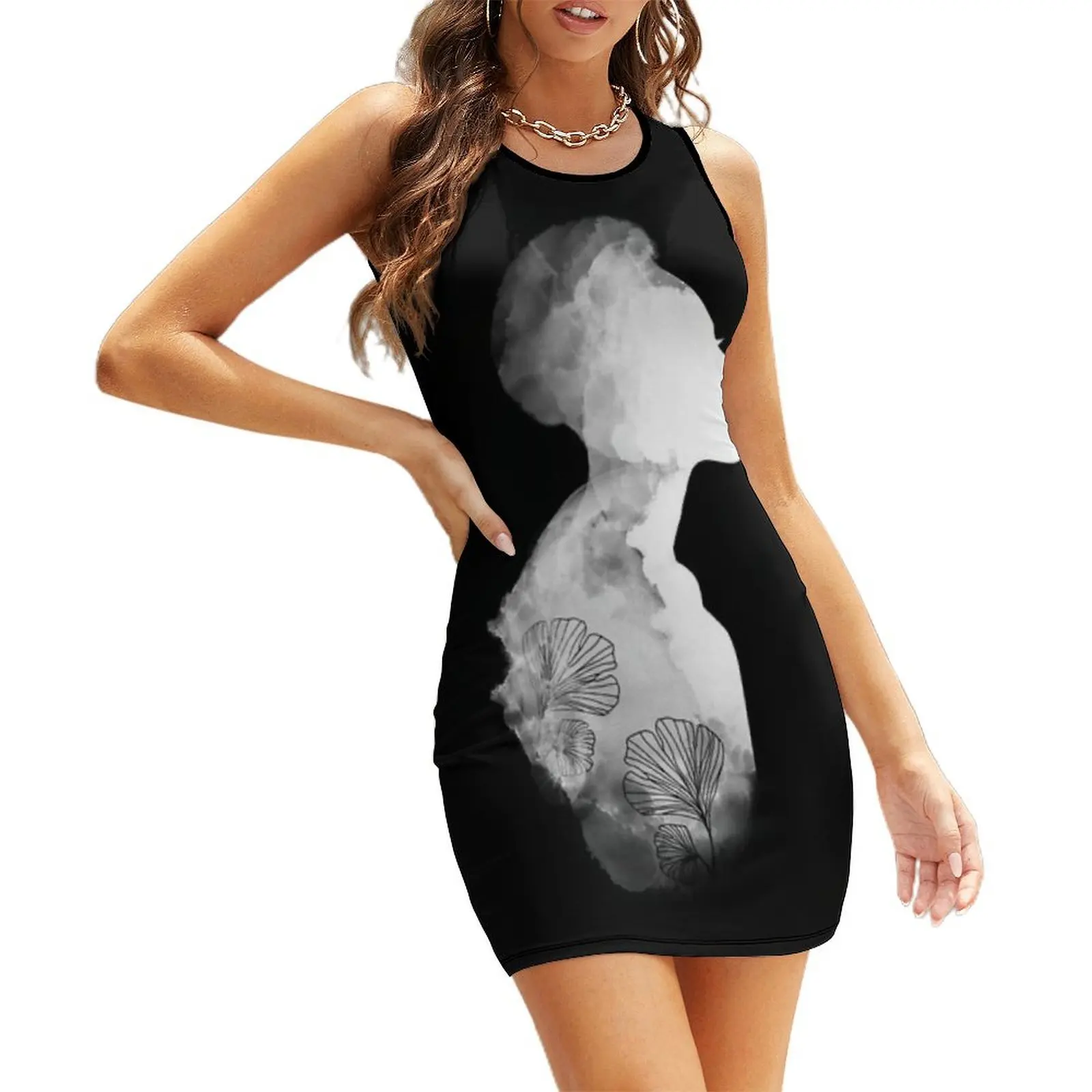 

African Queen White on Black Silhouette Sleeveless Sundress summer women's dress 2025 Woman's evening dress Dress vintage