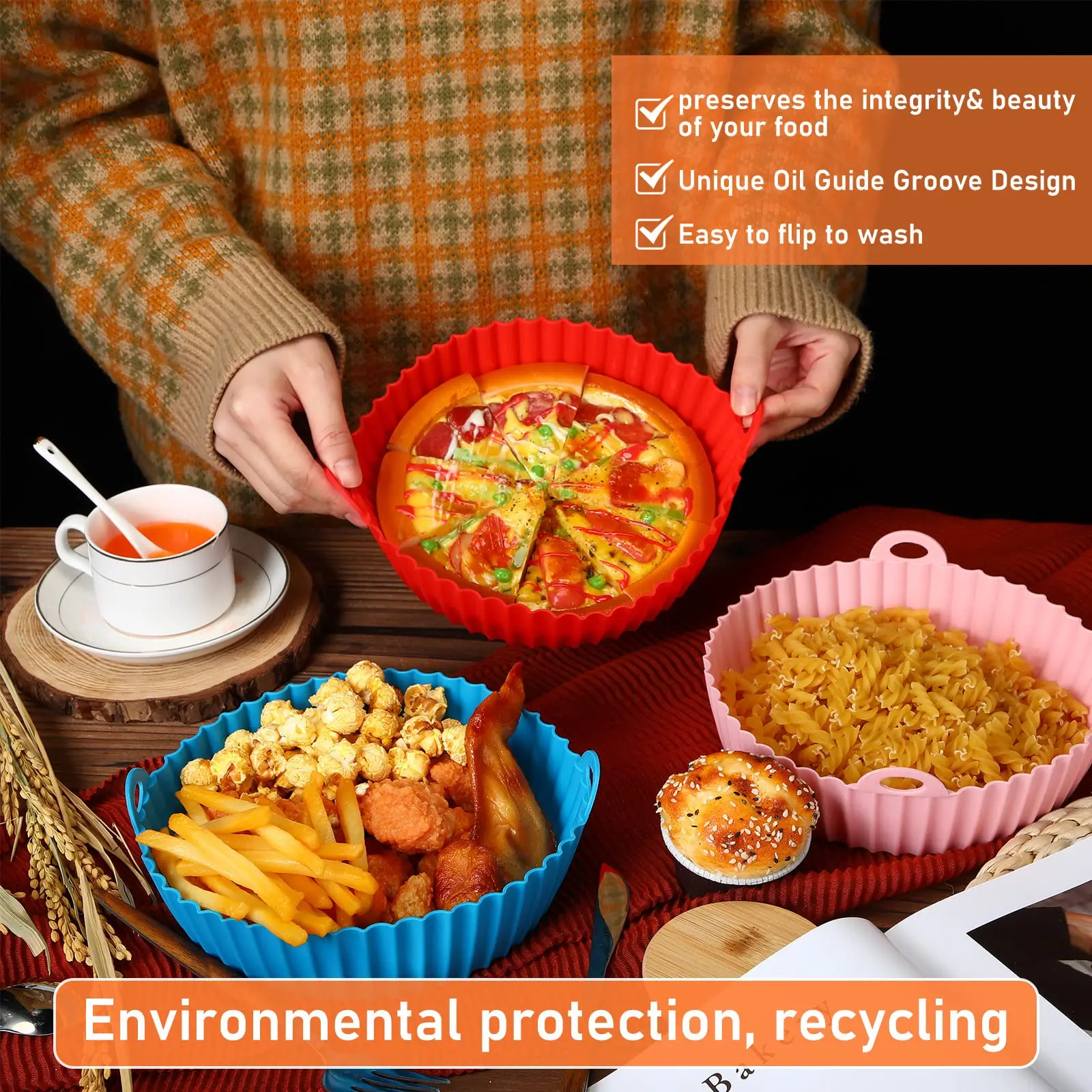 Round Reusable Air Fryer Liner Air Fryers Oven Baking Tray Fried Chicken Basket Mat Easy Cleaning Kitchen Accessories