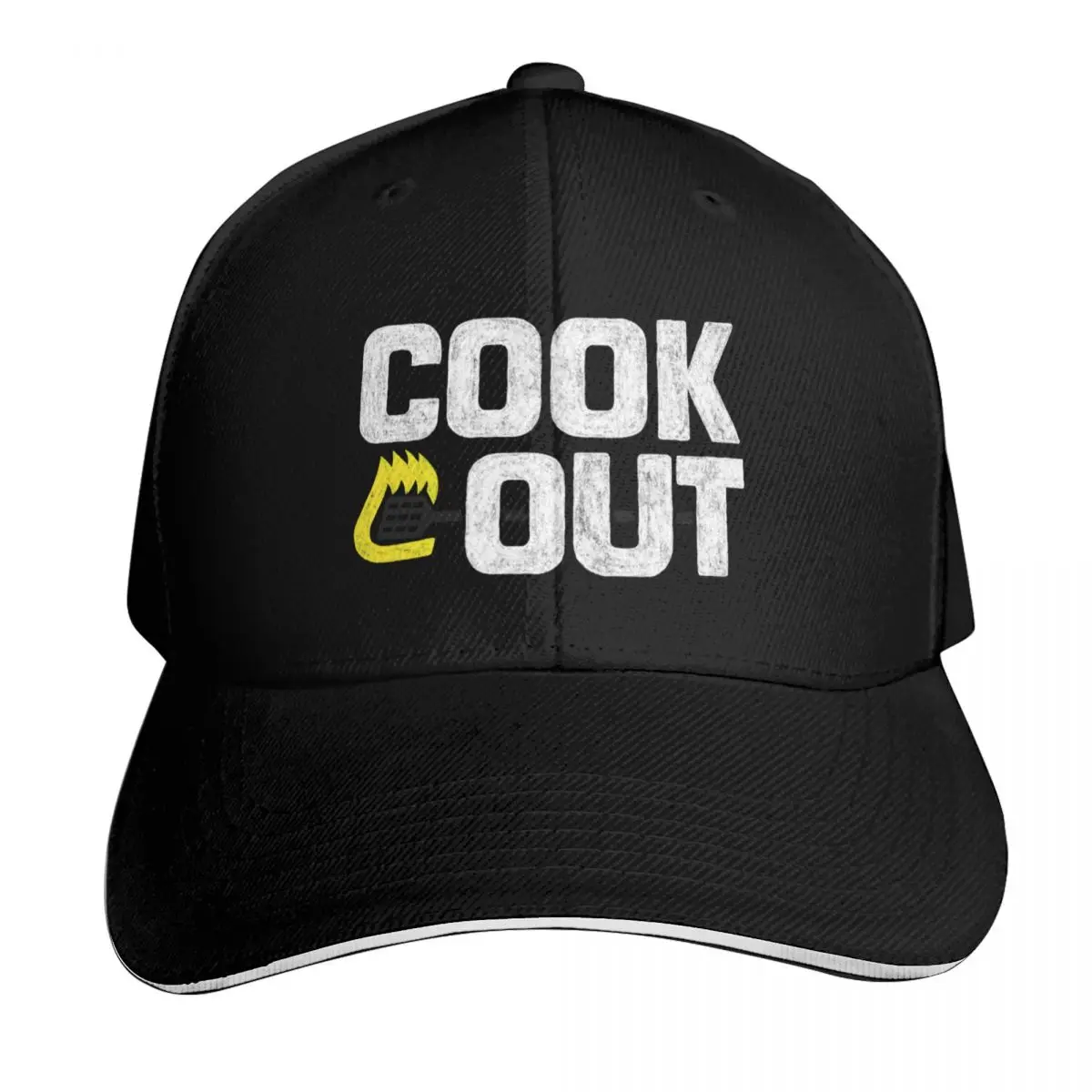 Cookout - Vintage Chalk Texture - White & Black Baseball Cap Contrast Two Tone Brim Snapback Flat Bill Strapback Dad Hat