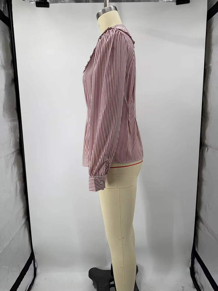 Besticktes Karohemd mit Taillenschnürung für Damen, Elegante Bluse mit Revers, Langen Ärmeln und Einreihiger Knopfleiste, Schlanke Passform, Neue Bürodamen-Partykleidung – Detail 4