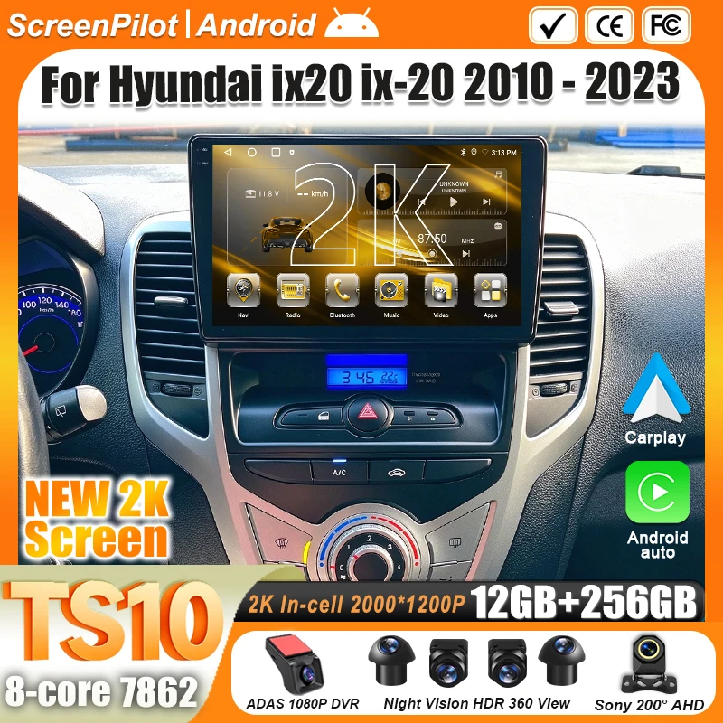 For Hyundai ix20 ix-20 2010-2021 2022 2023 Android 16 Multimedia Video Player GPS Navigation Wireless Android Auto Touch Screen