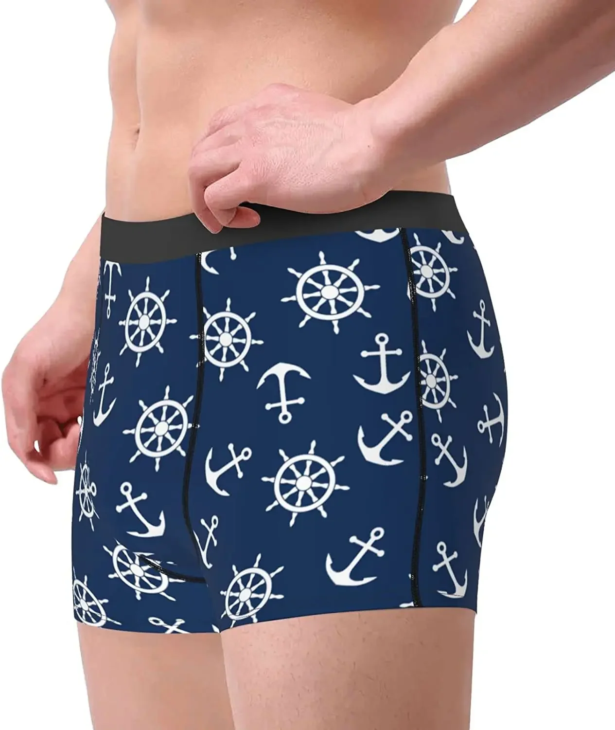 Blue Boat Anchor Rudder Men's Boxer Briefs Colorful LGBT Underwear Trunks Soft Stretch Sport Boxer Briefs Fitness for Men Boys