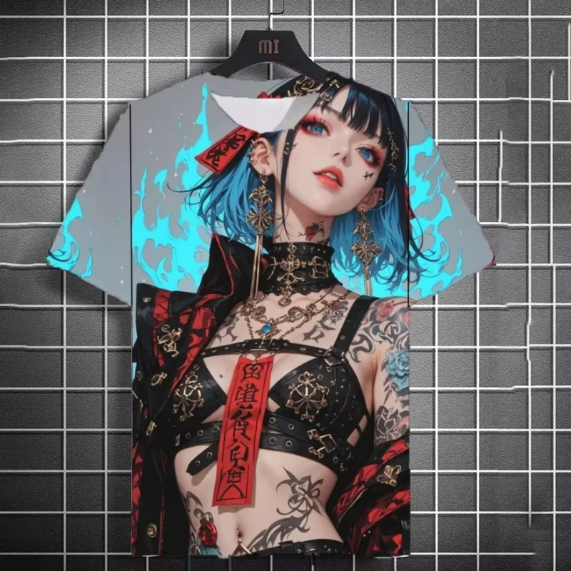 3D Printed Cool Sword Girl T-Shirt For Men Retro Dragon Pattern Tees Summer Casual O-Neck Short Sleeve Tops Street Tee Shirts