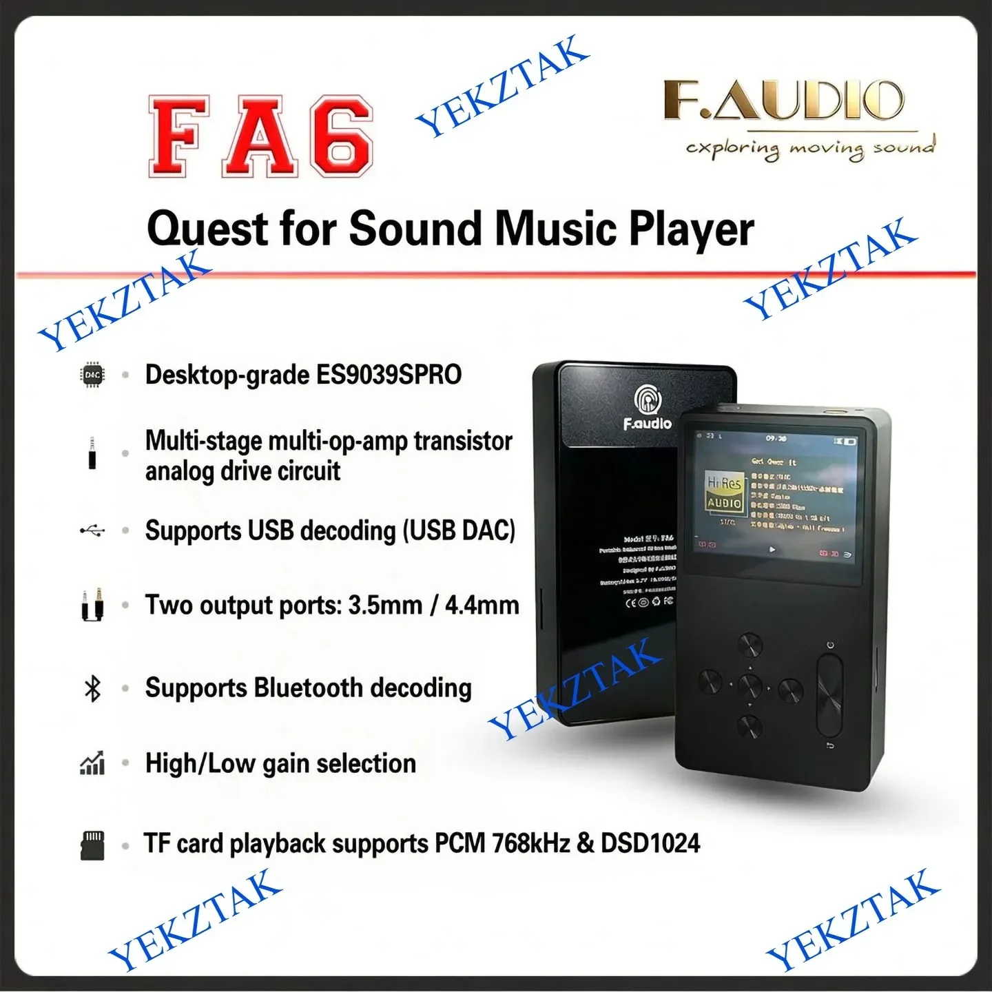 2026 F. AUDIO Sound Seeking FA6 MP3 Player, Lunch Box 6 Player, USB Decoding HIFI DSD Bluetooth ES9039PRO Chip DAC