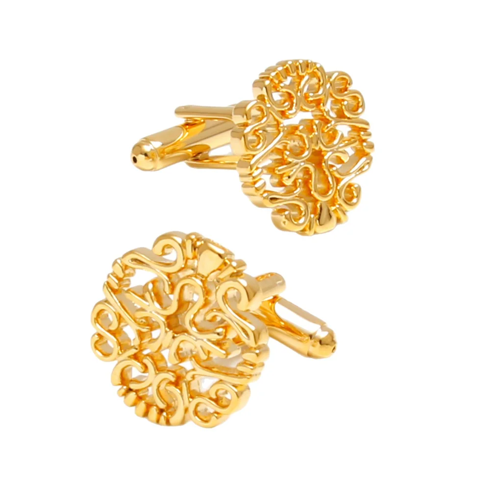 Golden Hollow Carved Cufflinks Retro Court Style Men's Business Banquet Formal Sleeve Accessories