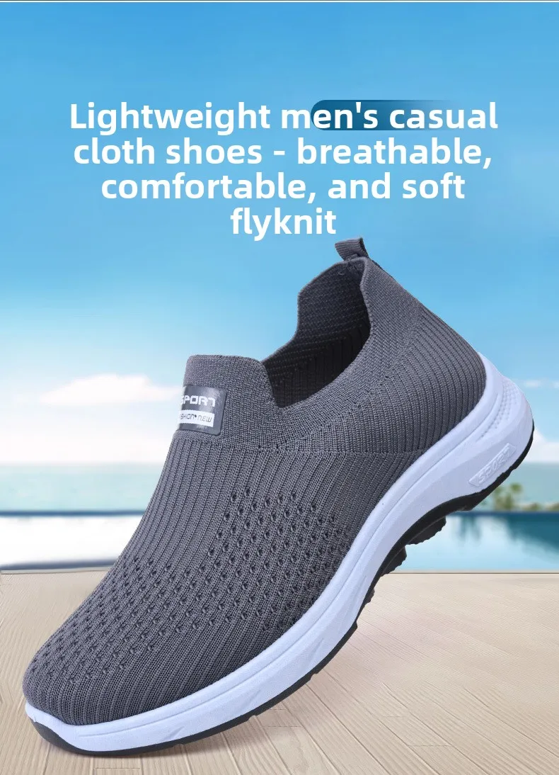 Herren-Strick-Slipper, atmungsaktives, fliegendes Gewebe-Obermaterial, dicke, rutschfeste Sohle, bequeme Freizeitschuhe zum Gehen – Detail 2
