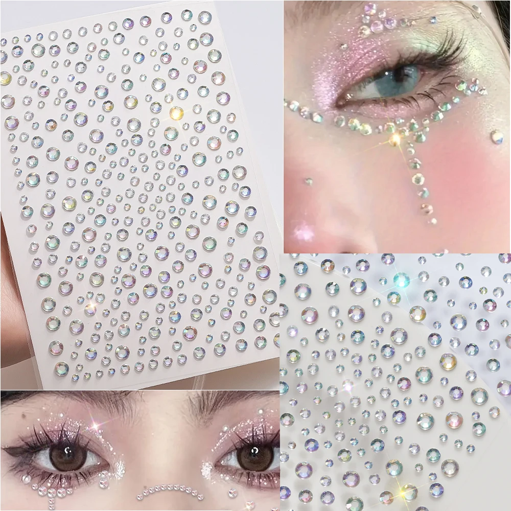 

1Pc 3D Glitter Crystal Rhinestone Face Sticker Mermaid Bubble Beads Face Jewels Tattoo Sticker Self-Adhesive Gem DIY Face Makeup