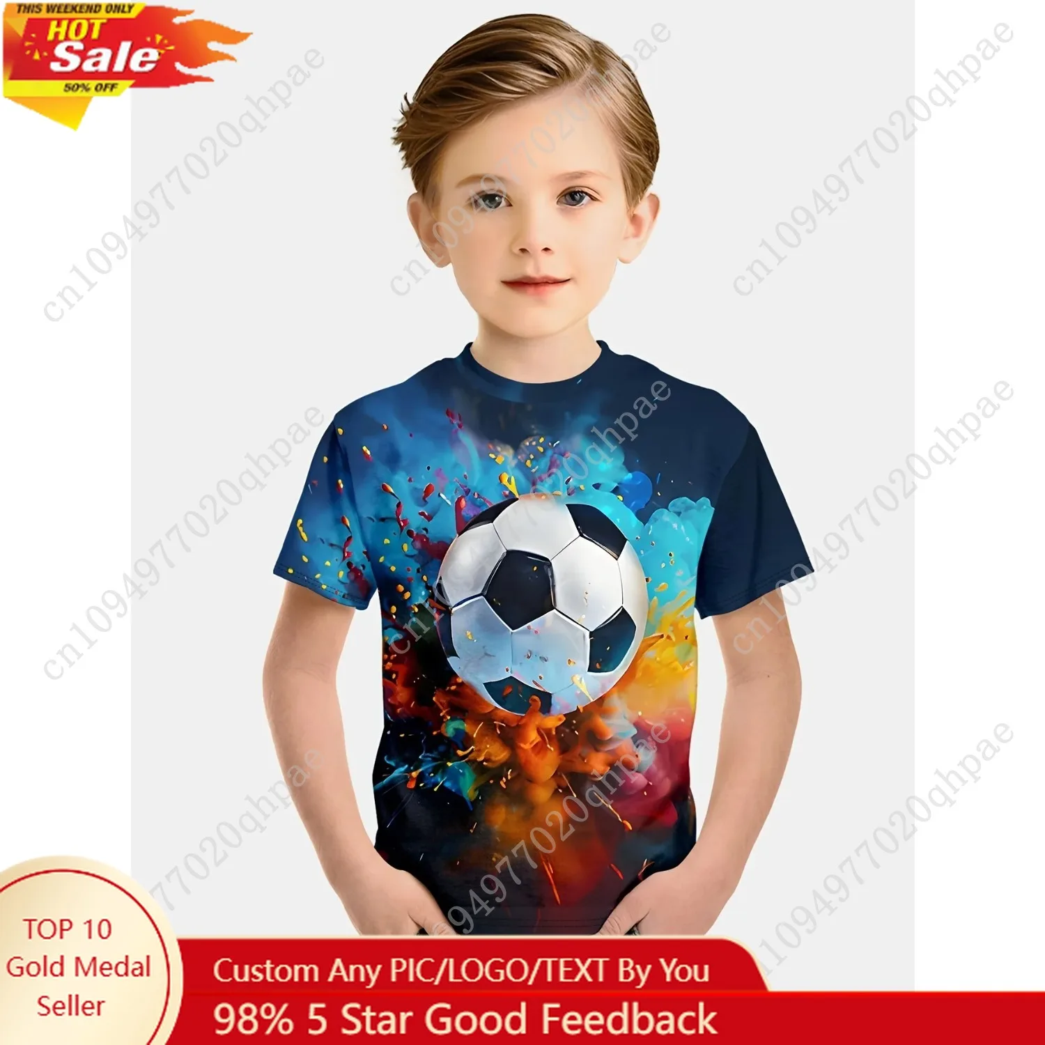 

Children's T-Shirt Boy Casual Girls Short Sleeve T-Shirt Summer Cartoon Soccer Sports T-Shirts for Boys Round Neck Children Top