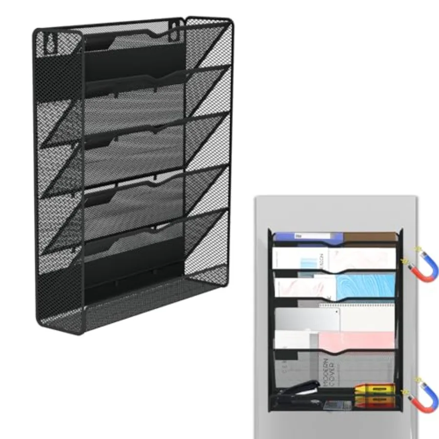 

6-Tier Magnetic File Holder Large Capacity File Cabinet Organizer No-Drill Mount Hanging Magnetic Paper Holder for File Cabinet