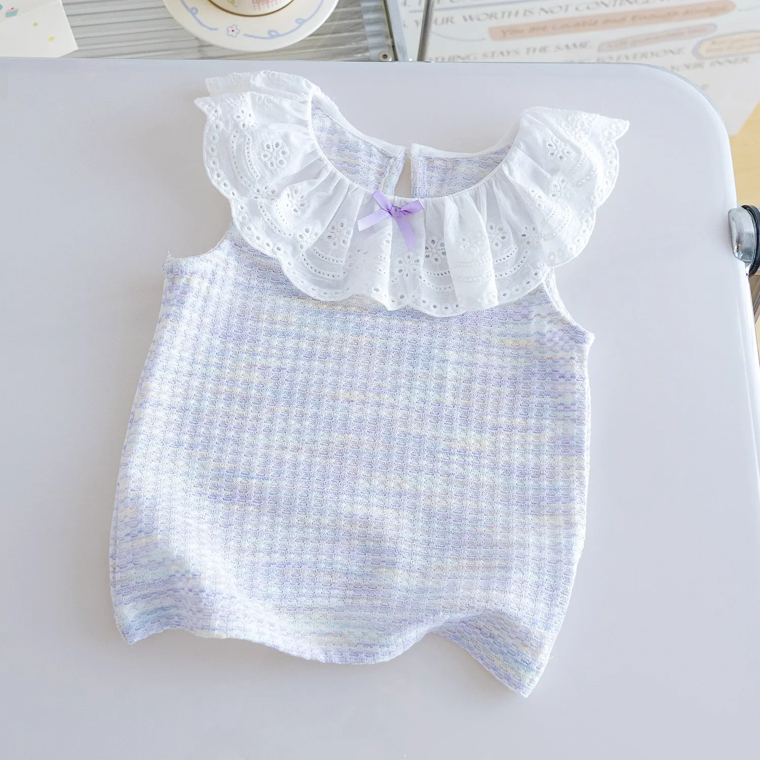 

Sweet Korean-Style Girls Sleeveless Knitted Vest Ruffled Collar Princess-Style Summer Top Fresh Lightweight Fashion for Kids
