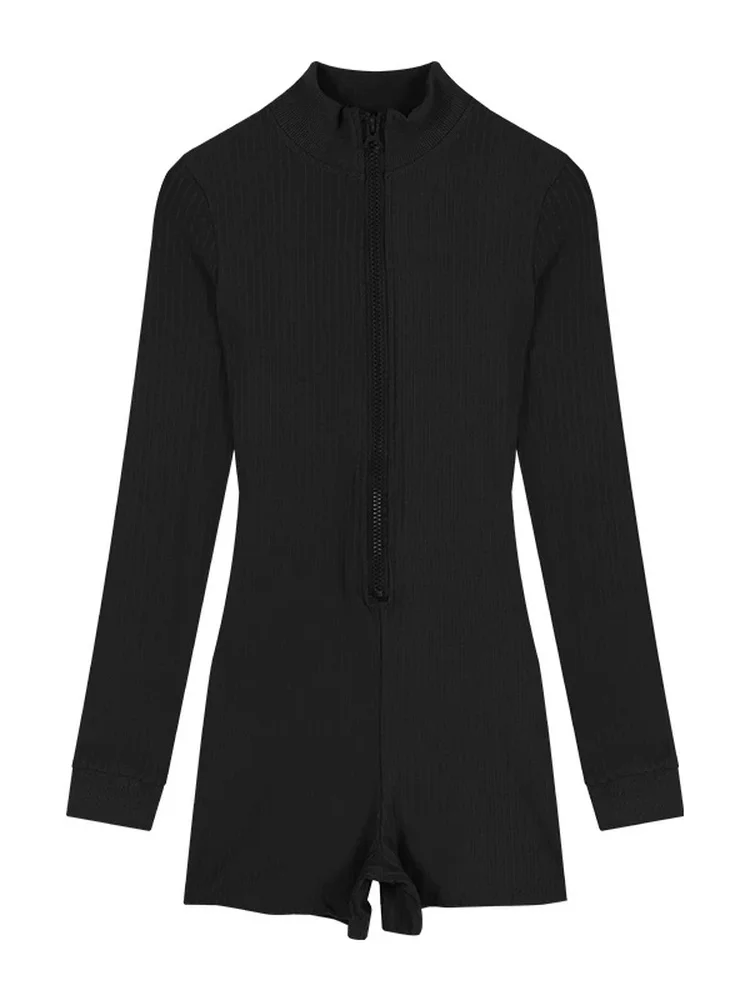 ชุดจั๊มสูทออกกำลังกายผู้หญิง แขนยาว ไซส์เล็ก สีดำ ปิดสะโพก กางเกงขายาว ชุดโยคะ ชุดกีฬา