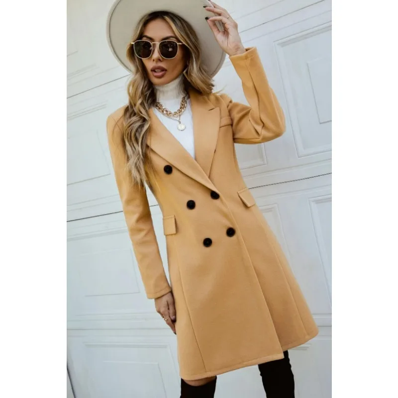 

2025 новое европейское и американское модное повседневное новое женское осенне-зимнее пальто, модное облегающее длинное пальто с лацканами