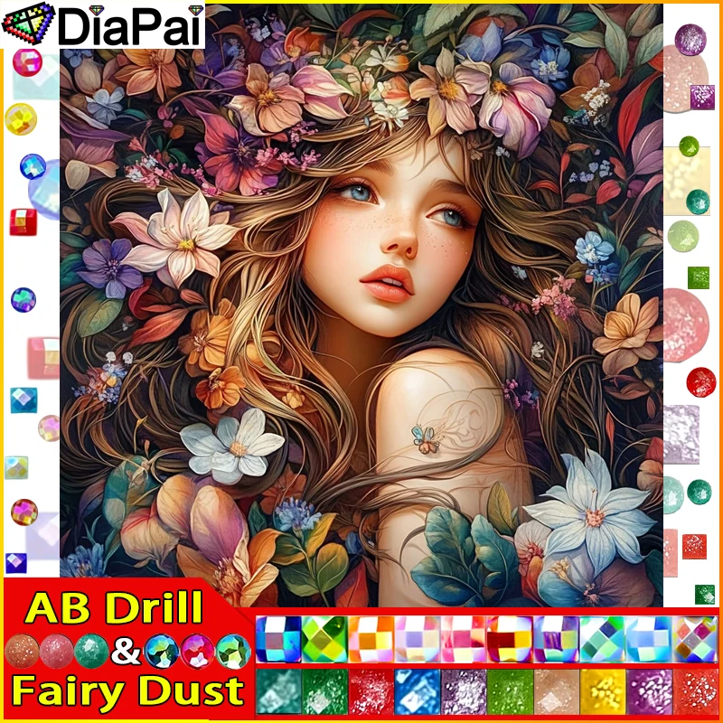 

DiaPai Fairy Dust AB Алмазная картина Полная квадратная/круглая дрель 5D DIY "Женщина Цветок" Алмазная вышивка Декор со стразами