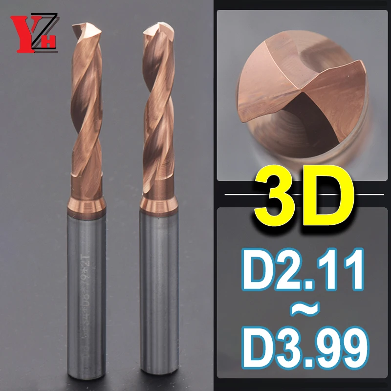 

YZH 3D D2.11-D3.99 Carbide Twist Drill HRC55 With External Cooling High Hardness Solid Tungsten Steel CNC Machine Tool