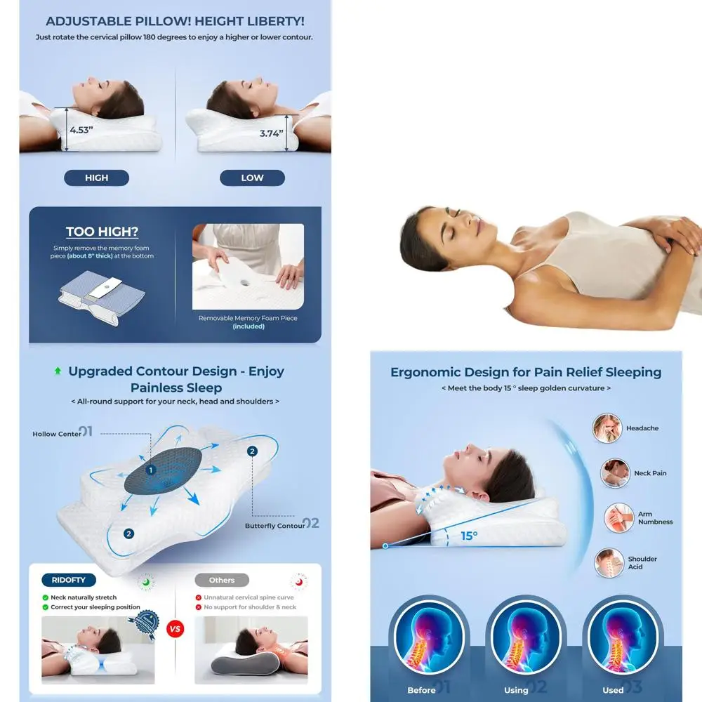 

Ergonomic Memory Foam Cervical Pillow for Neck and Shoulder Support, Adjustable Orthopedic Pillow for Comfortable Sleep, Suitabl