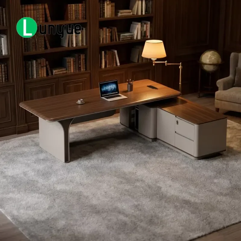 Modern L Shaped Solid Wood Business Desk Modular Storage Eco Friendly Durable Wall Mounted For Villa Hotel Office Furniture