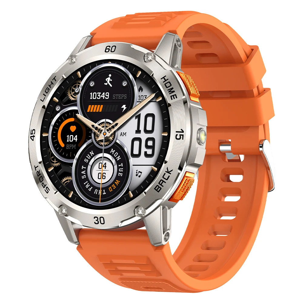 BlitzWolf BW-AT7 1,53 Zoll integrierte Taschenlampe Bluetooth Anruf Herzfrequenz Blutmonitor Schlafüberwachung Smartwatches für Männer