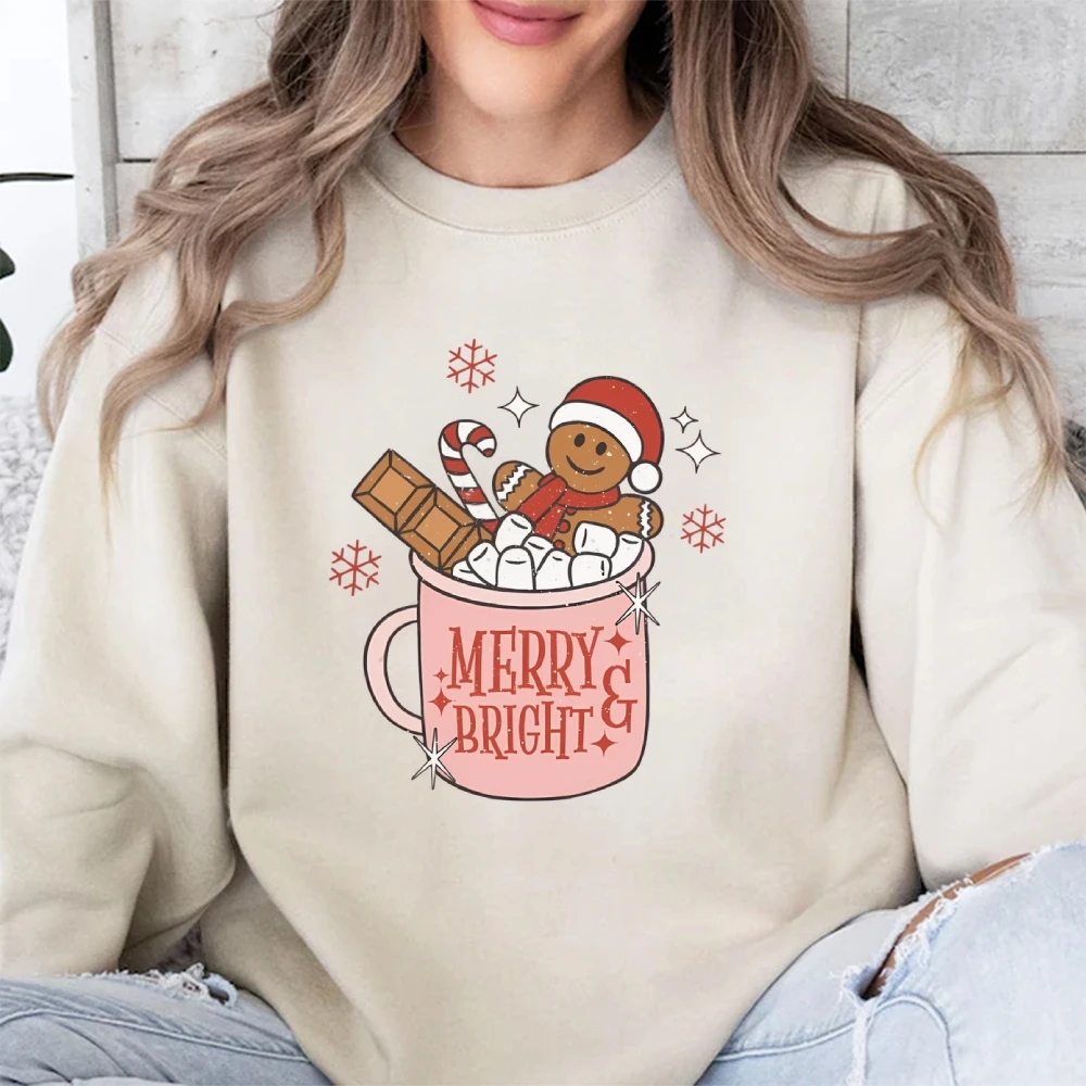 

Retro Gingerbread Christmas Sweatshirt, Merry Christmas Coffee Sweatshirt, Womens Holiday Sweater, Hot Cocoa Long Sleeve Shirt