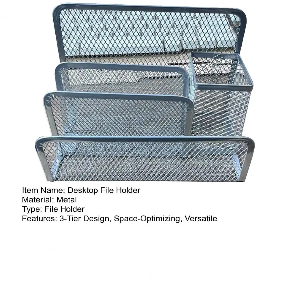 18cm 3-Tier Desktop Stacking File Holder Black Metal Mesh Mail Organizer Letter Holder Storage Rack For Desk Countertop Kitchen