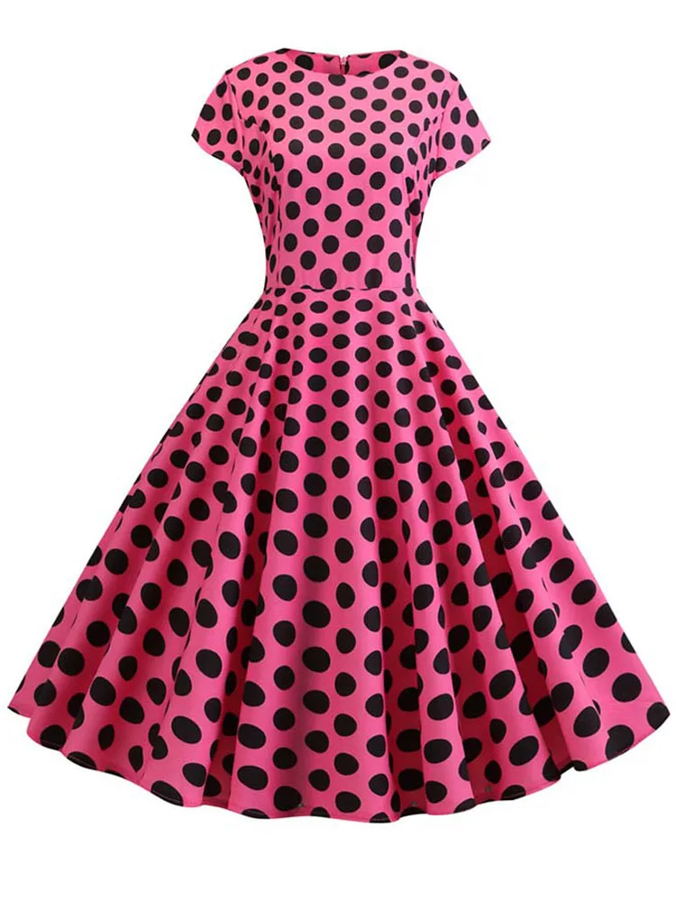 Women Summer Dress Vintage Polka Dot Print Robe Femme Sundress Vestidos Party Dress