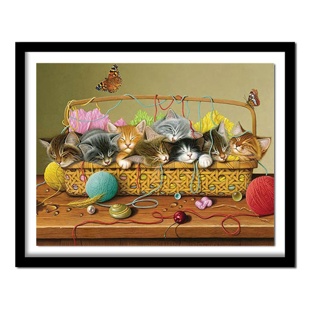 Basket Case Cat Pattern Diamond Embroidery DIY Needlework Diamond Painting Cross Stitch Animal 5D Rhinestones Painting ASF351