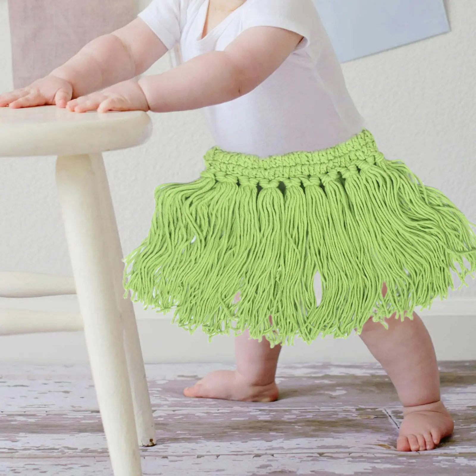 

1Set Newborn Photoshoot Outfit with Hand-Knitted Straw Skirt Soft Acrylon Luau Costume for Infant Picture Session Festival Wear