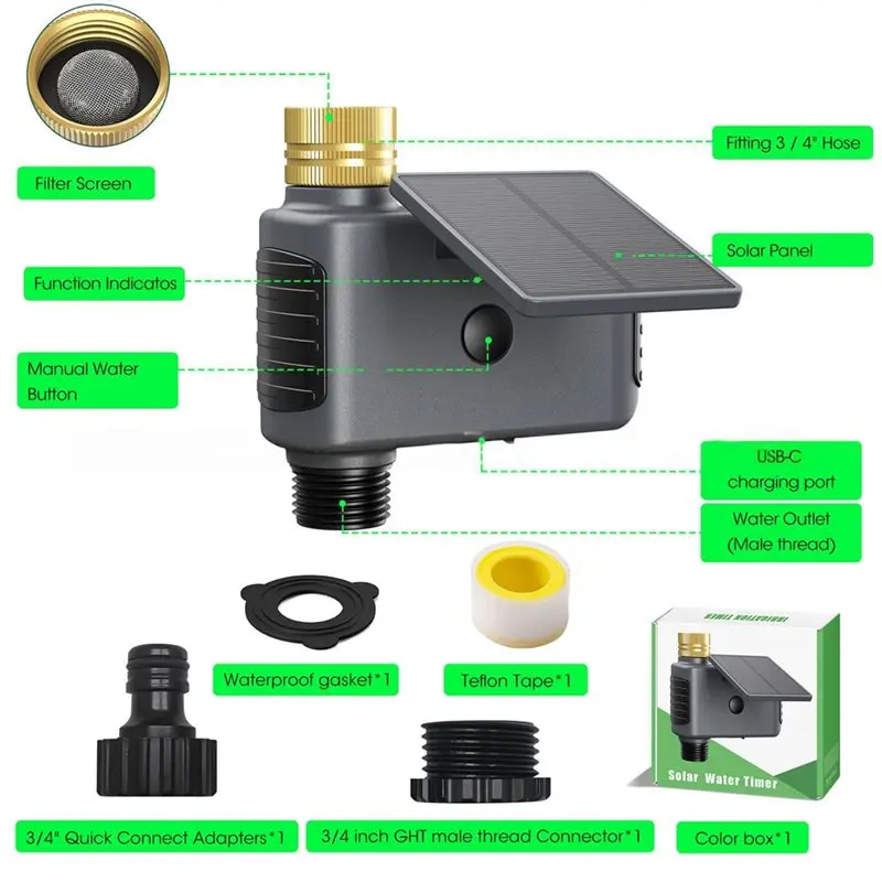 A44Z-Tuya Wifi Solar-Powered Smart Irrigation Timer Controller With App & Voice Control Smart Solar Sprinkler Timer