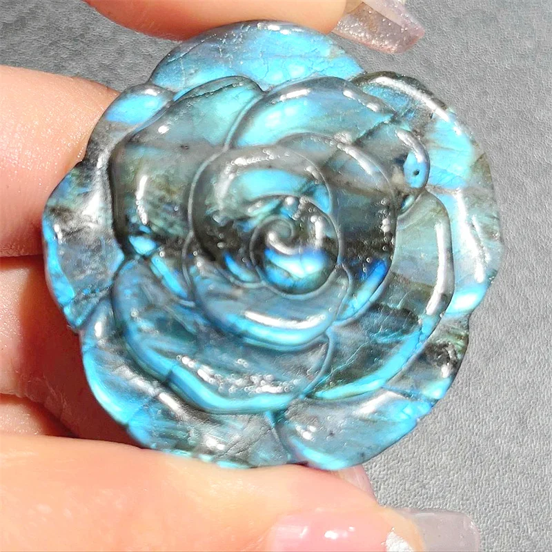 Natural Labradorite Rose Flower Hand Carvings Handicraft Ornaments Gift Energy Gemstone Home Decoration Gift 1pcs 43x43mm