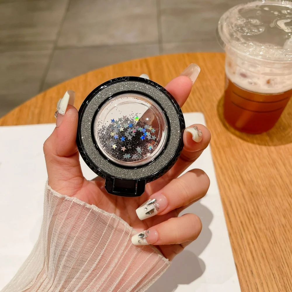 Fashion Liquid Glitter Bling Quicksand Plating Finger Ring Holder Mobile Phone Stand 360 Rotating For IPhone 16 Xiaomi Samsung
